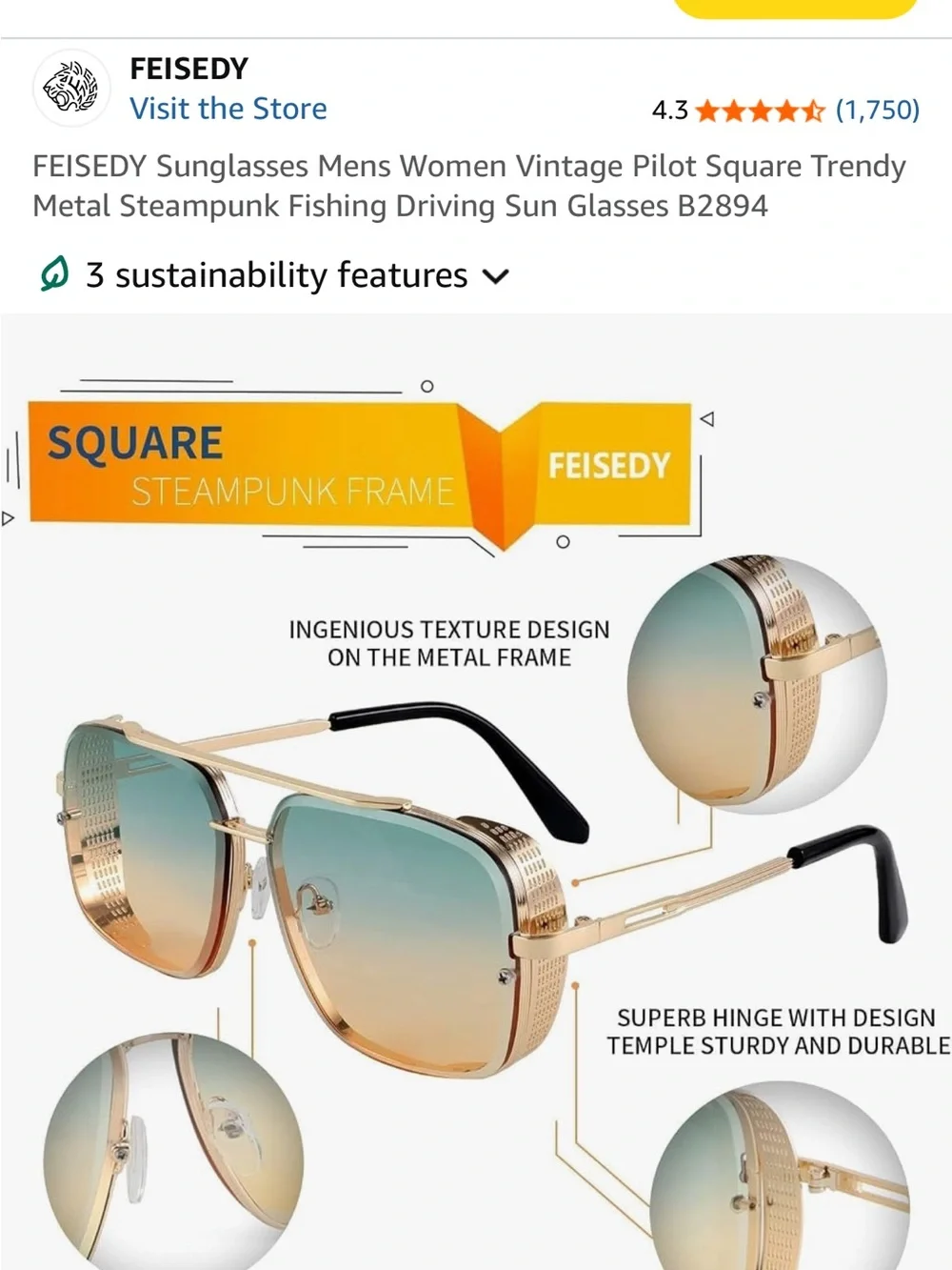 Gold Framed Gradient Lens Sunglasses - Blue to Amber Lenses